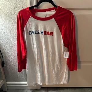 NWT CycleBar Red and White Baseball Tee size Large